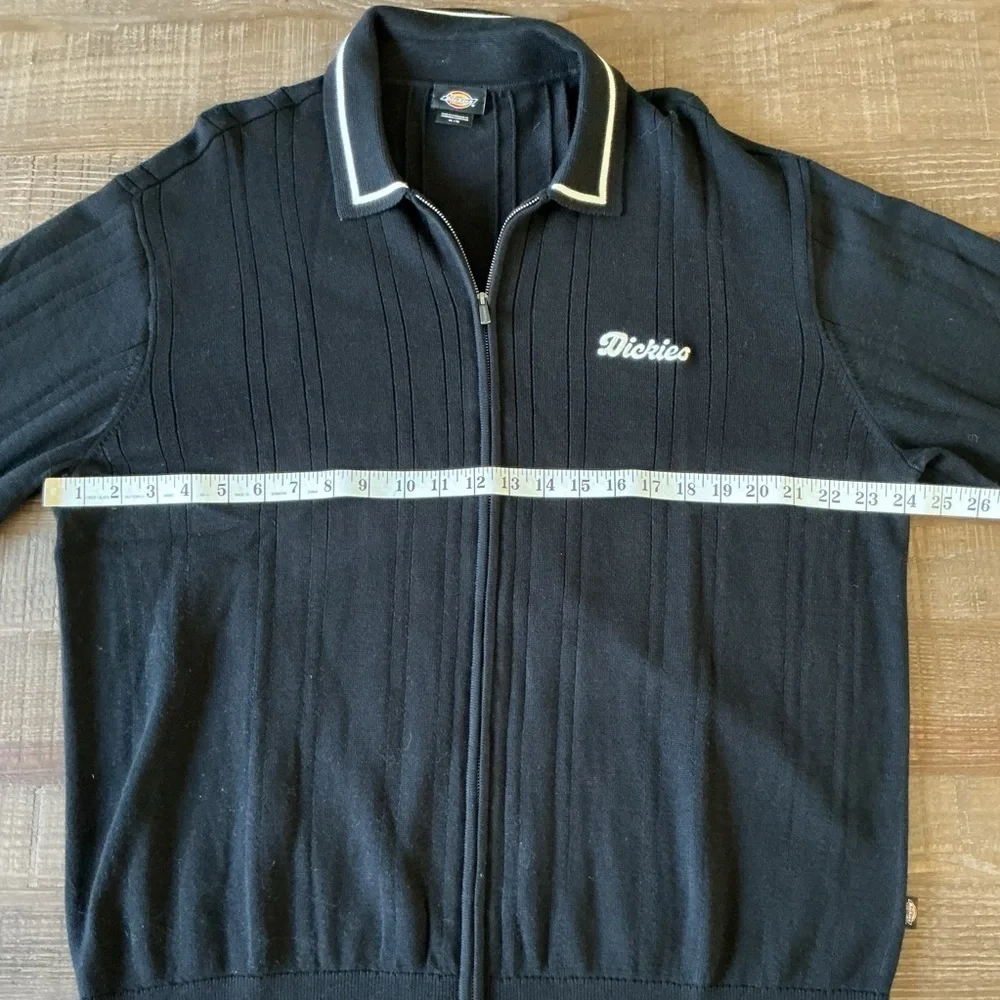 Dickies Men's Black White Details Lewistown Cardigan Zip Up Sweater Size XL